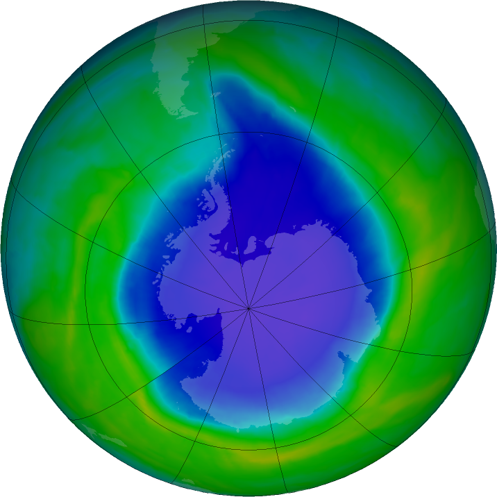 Antarctic ozone map for 20 November 2015